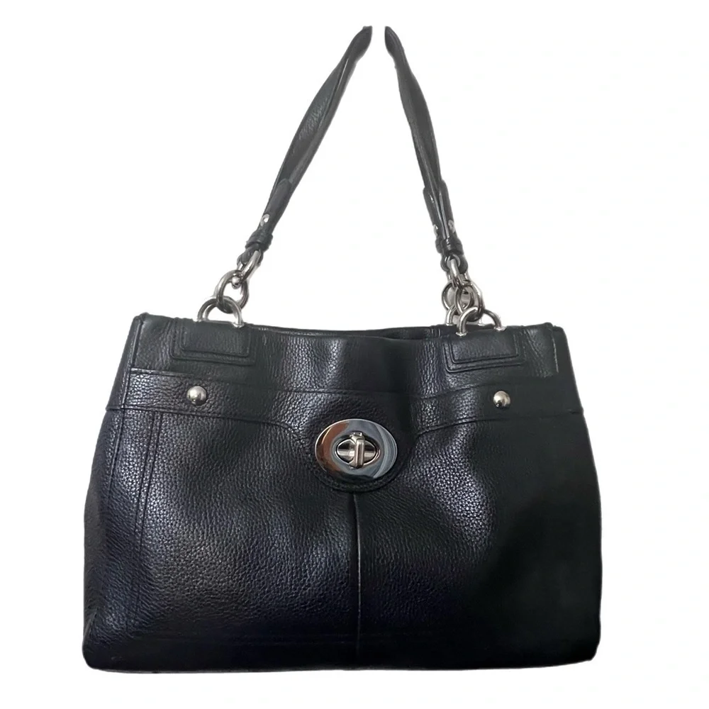 Coach Penelope Black Pebbled Leather Carryall Shoulder Bag Satchel